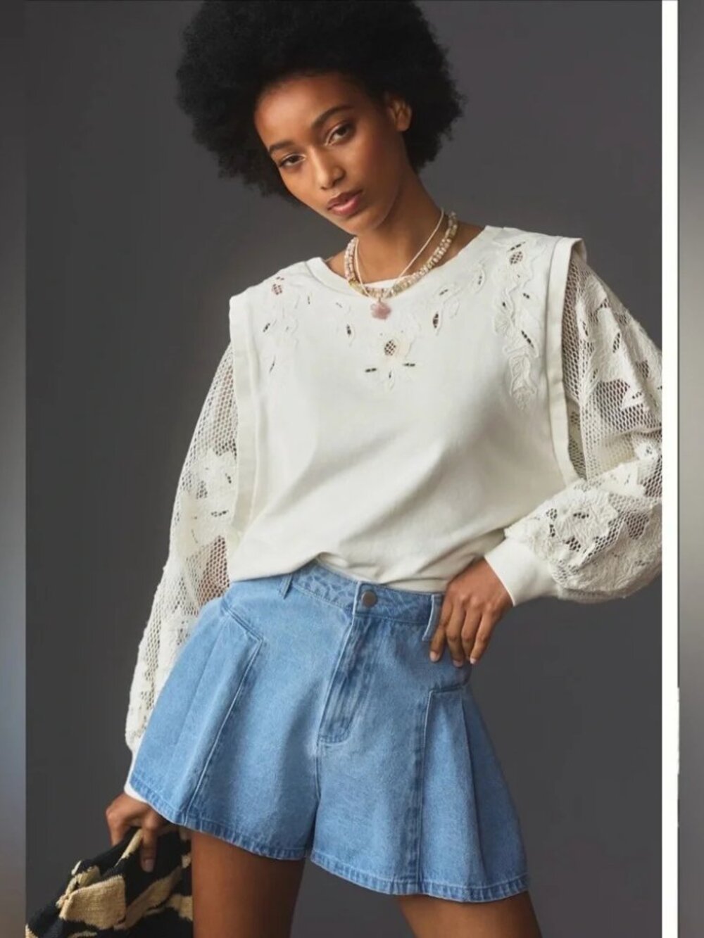 Anthropologie White Lace Floral‎ Mesh Long Sleeve Sweatshirt